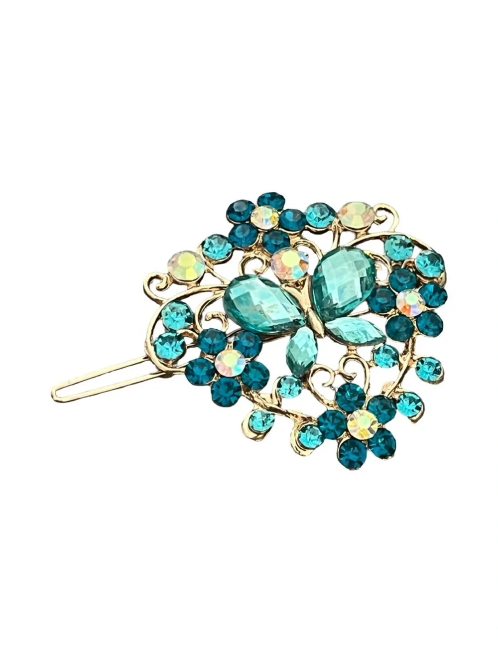 Gold-Tone Turquoise Crystal Butterfly Hair Pin FINAL PRICE DROP